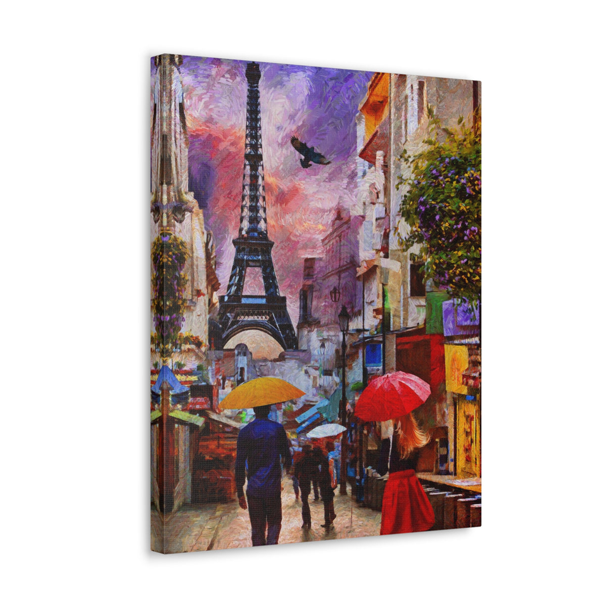 Paris Romantic Couple Red Umbrella Eiffel Tower France Canvas Artwork High-Quality Breathtaking French City for Home Decor Ready to Hang-Express Your Love Gifts