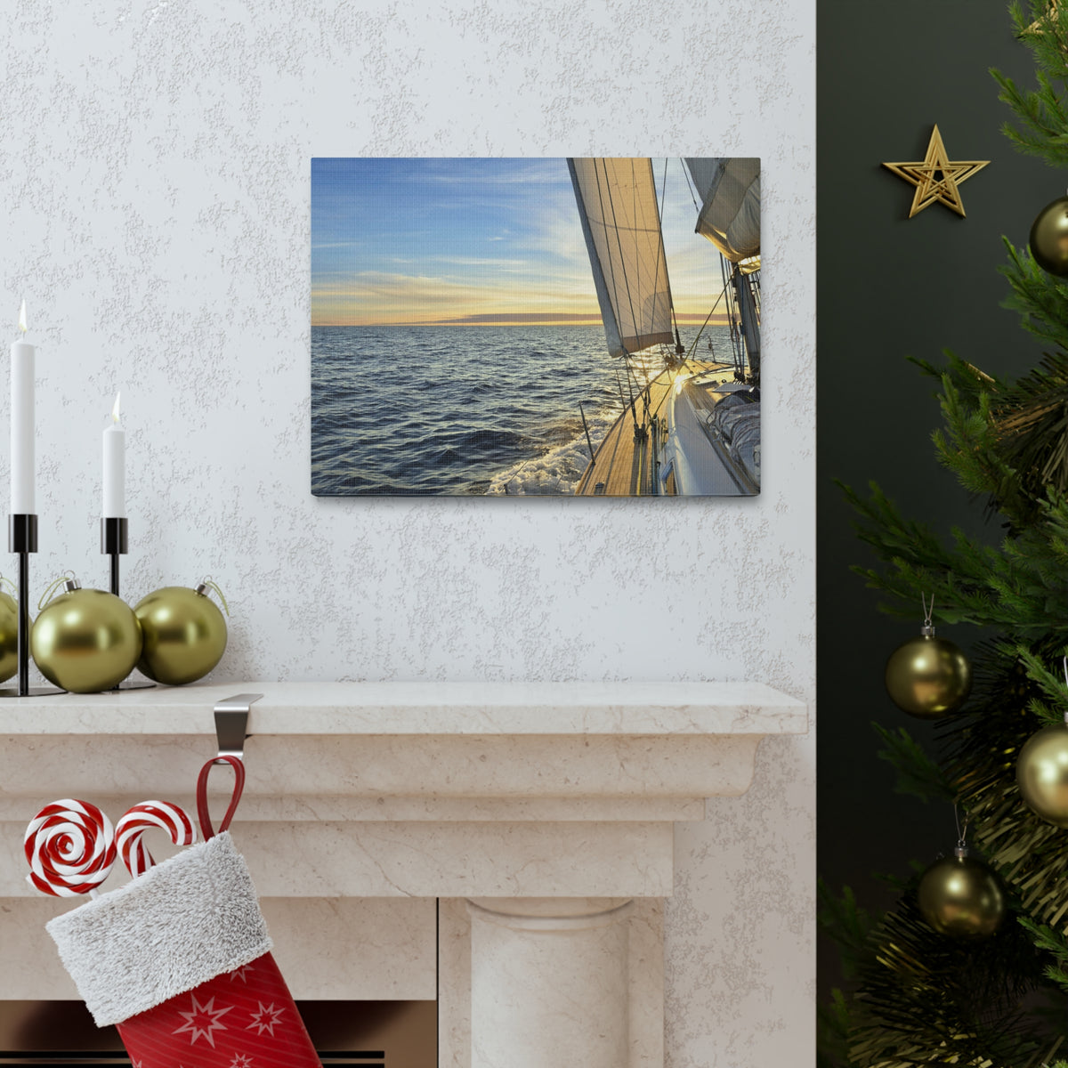 Sailboat Sailing In The Sea At Sunset Ocean Canvas Wall Art for Home Decor Ready-to-Hang-Express Your Love Gifts