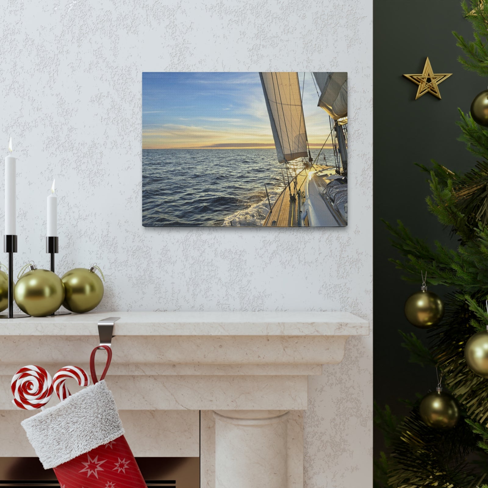 Sailboat Sailing In The Sea At Sunset Ocean Canvas Wall Art for Home Decor Ready-to-Hang-Express Your Love Gifts