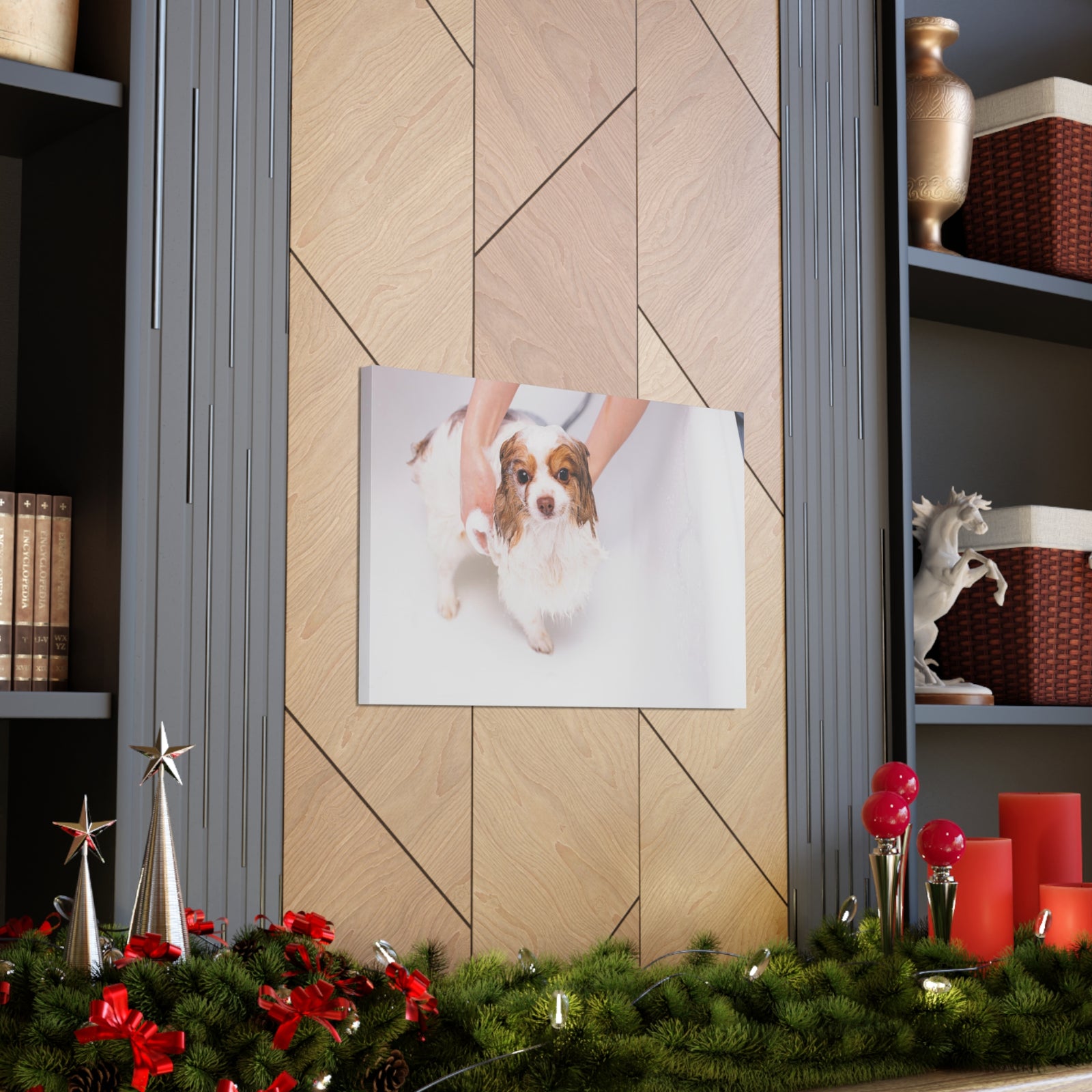 Cute Cavalier King Charles Spaniel Bath Canvas Wall Art for Home Decor Ready-to-Hang-Express Your Love Gifts