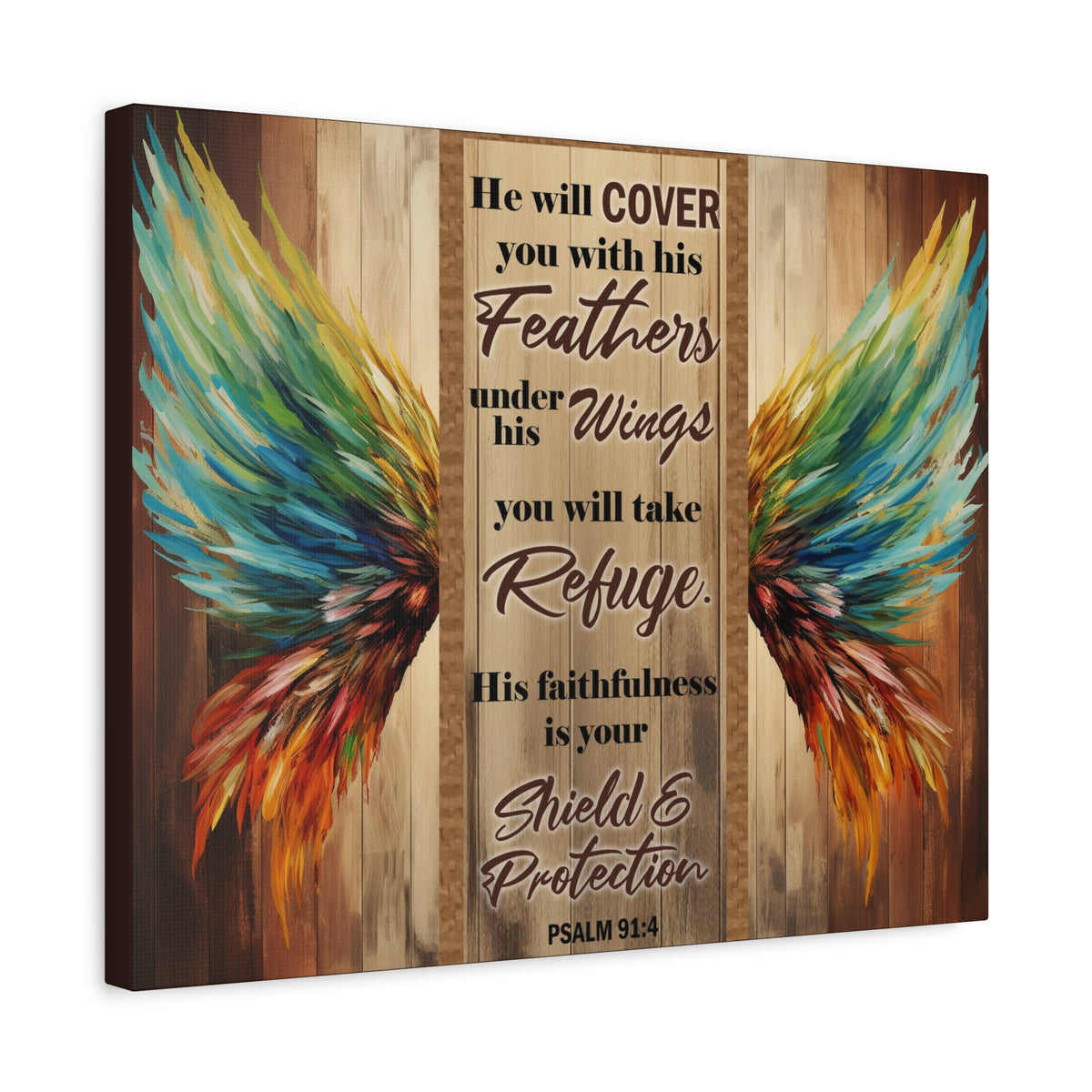 Scripture Walls Shield and Protection Psalm 91:4 Christian Wall Art Print Ready to Hang Unframed-Express Your Love Gifts