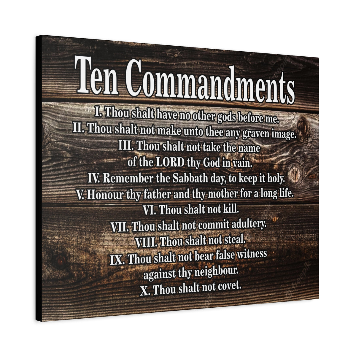Scripture Canvas Ten Commandments Wood Brown Christian Wall Art Print Ready to Hang-Express Your Love Gifts