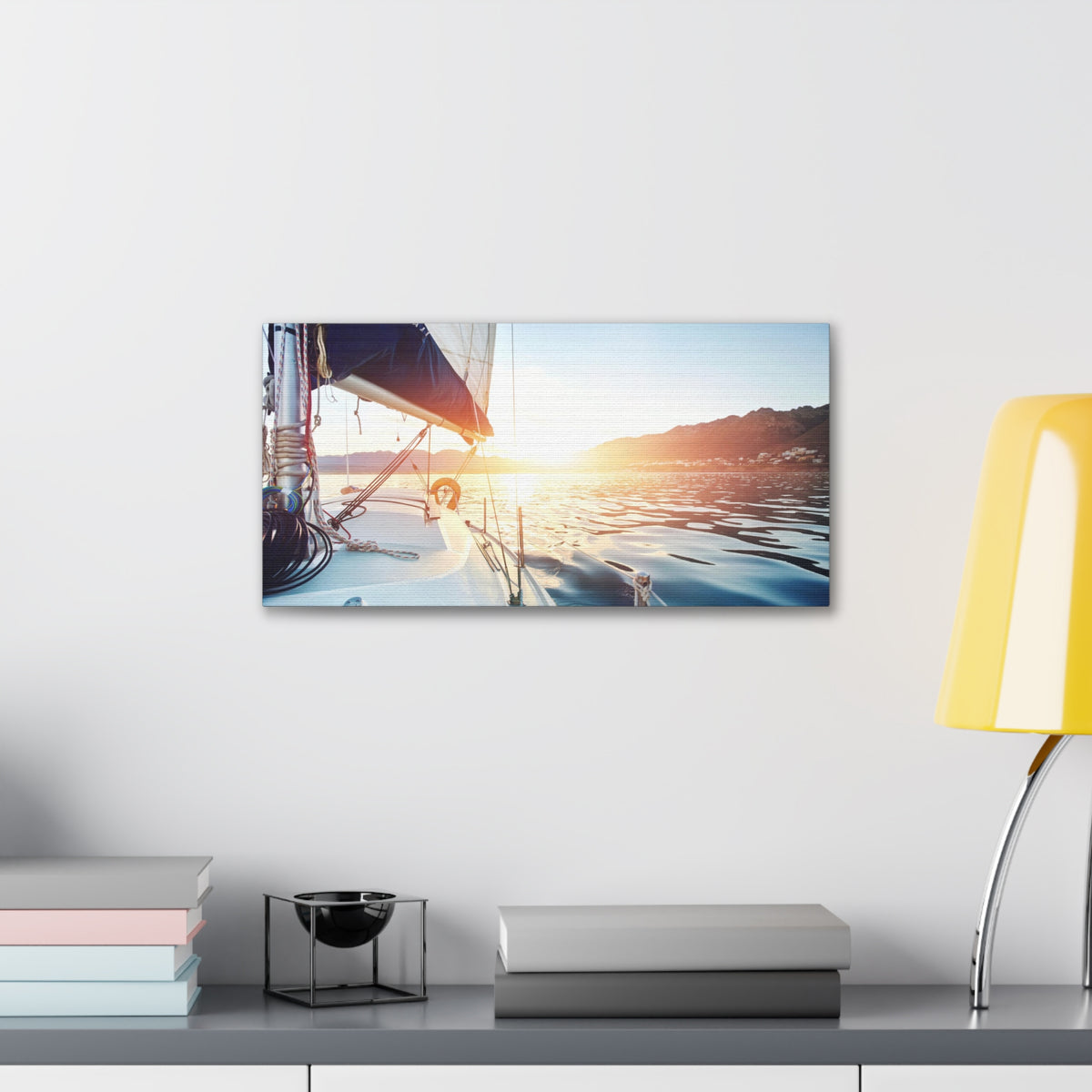 Sailing Yacht Boat On ocean At Sunset Ocean Canvas Wall Art for Home Decor Ready-to-Hang-Express Your Love Gifts