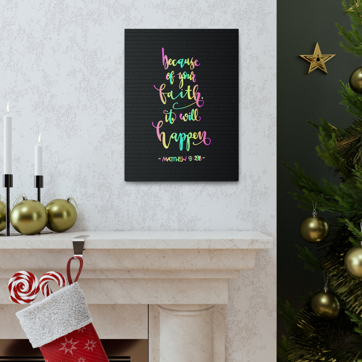 Scripture Canvas Because Of Your Faith Matthew 9:29 Christian Wall Art Bible Verse Print Ready To Hang-Express Your Love Gifts