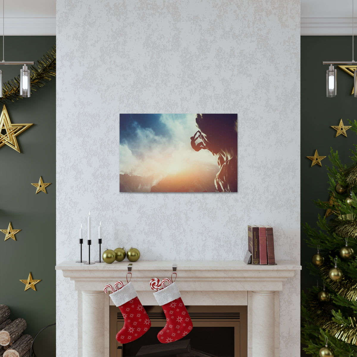 Man Climbing Rock Mountain Nature Wilderness Photography Canvas Wall Art for Home Decor Ready-to-Hang-Express Your Love Gifts