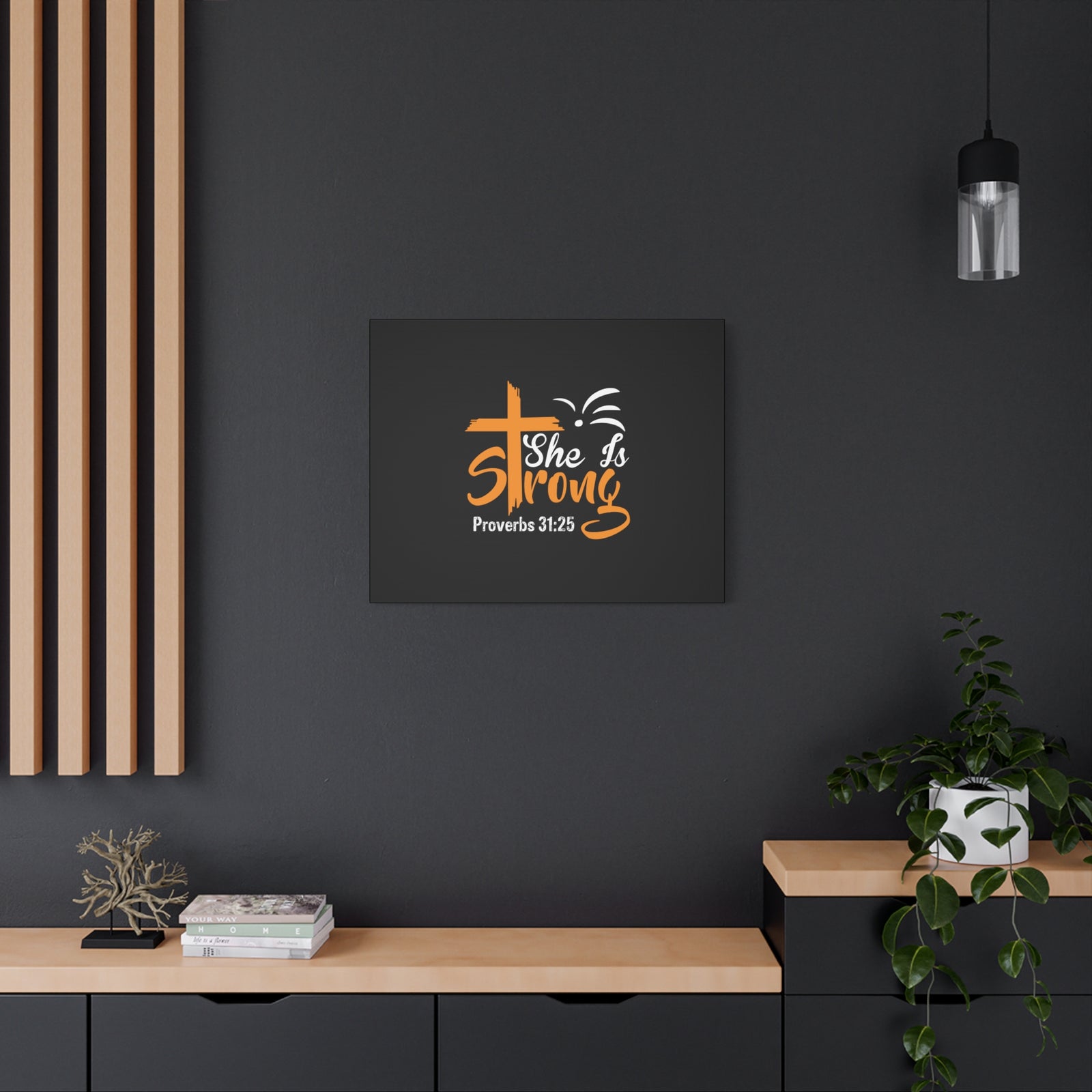Scripture Canvas She Is Strong Orange Proverbs 31:25 Christian Wall Art Bible Verse Print Ready to Hang-Express Your Love Gifts