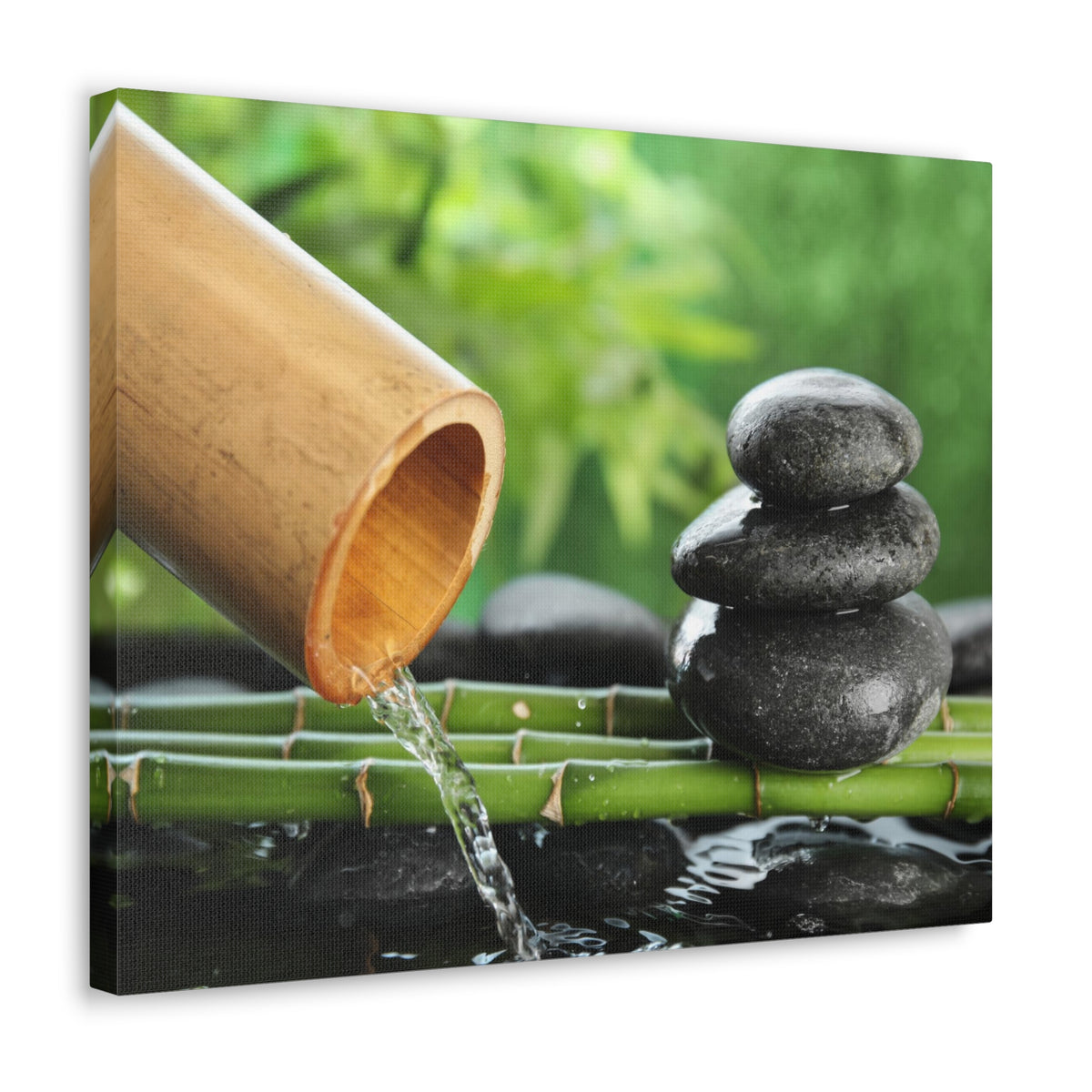 Traditional Bamboo Fountain Forest Floral Nature Photography Canvas Wall Art for Home Decor Ready-to-Hang-Express Your Love Gifts