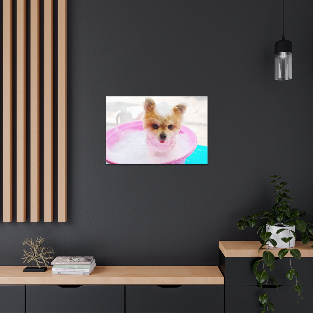 Funny Pomeranian Bath Canvas Wall Art for Home Decor Ready-to-Hang-Express Your Love Gifts