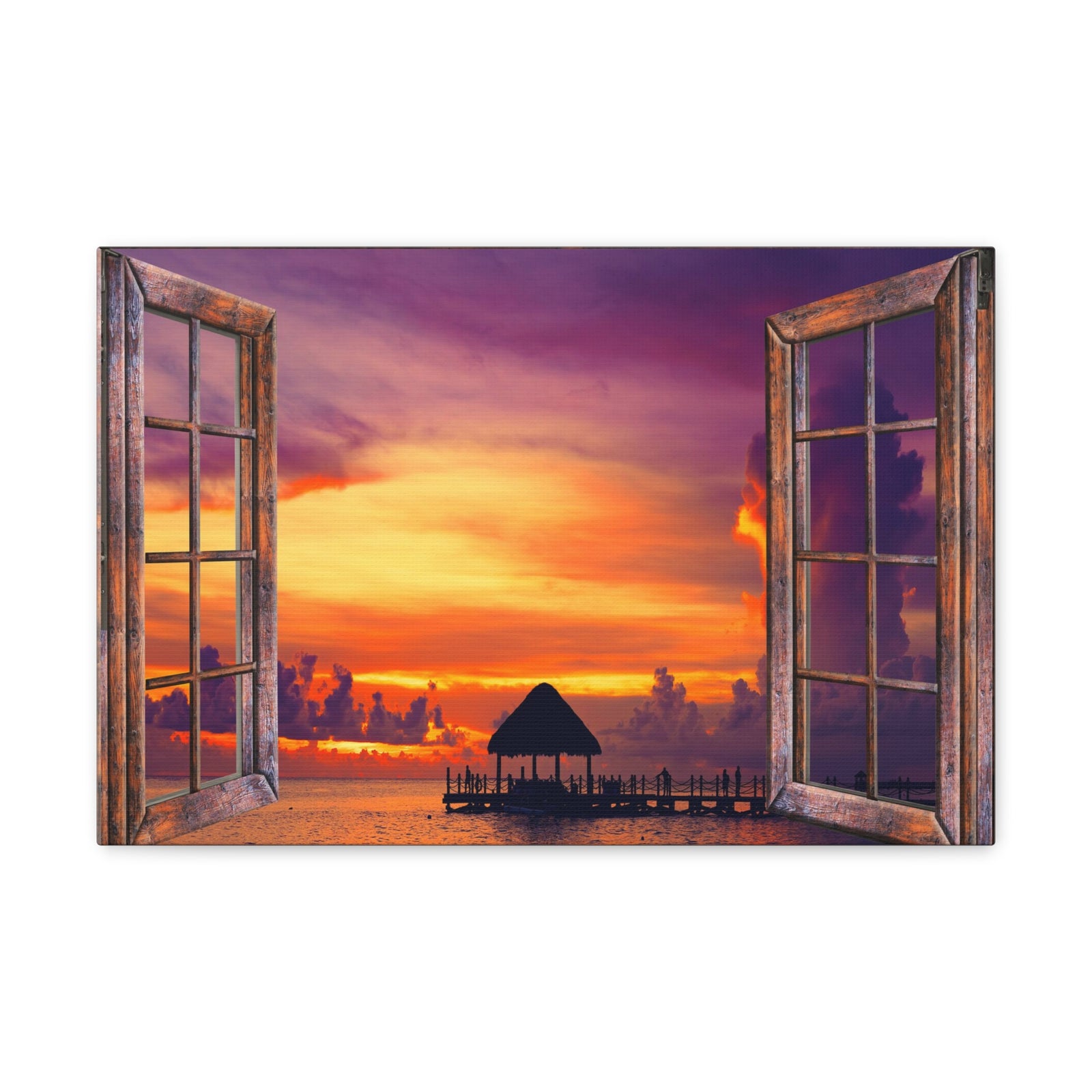 Canvas Print Wall Art Window Sunset Sea View Nature Photography Realism Scenic Landscape Colorful Multicolor for Home Decor Ready to Hang-Express Your Love Gifts