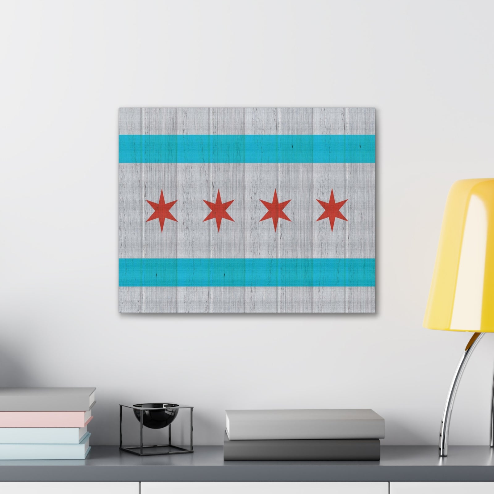 Chicago Flag Distressed Wood Look Canvas Wall Art for Home Decor Ready-to-Hang-Express Your Love Gifts
