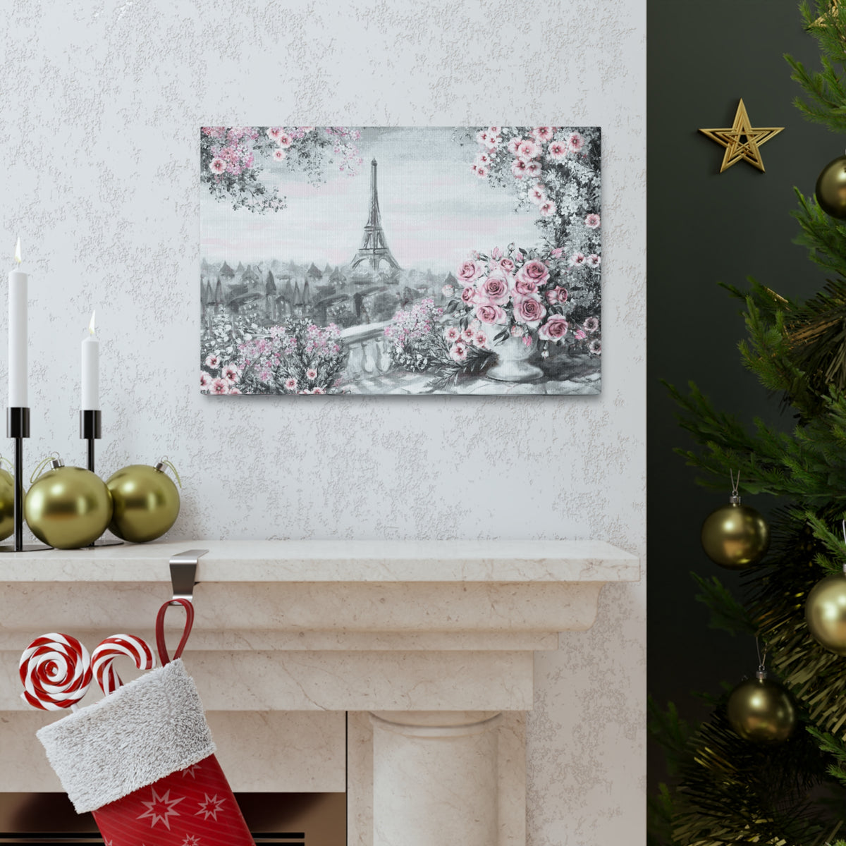 Paris Pink Rose France Canvas Artwork High-Quality Breathtaking French City for Home Decor Ready to Hang-Express Your Love Gifts