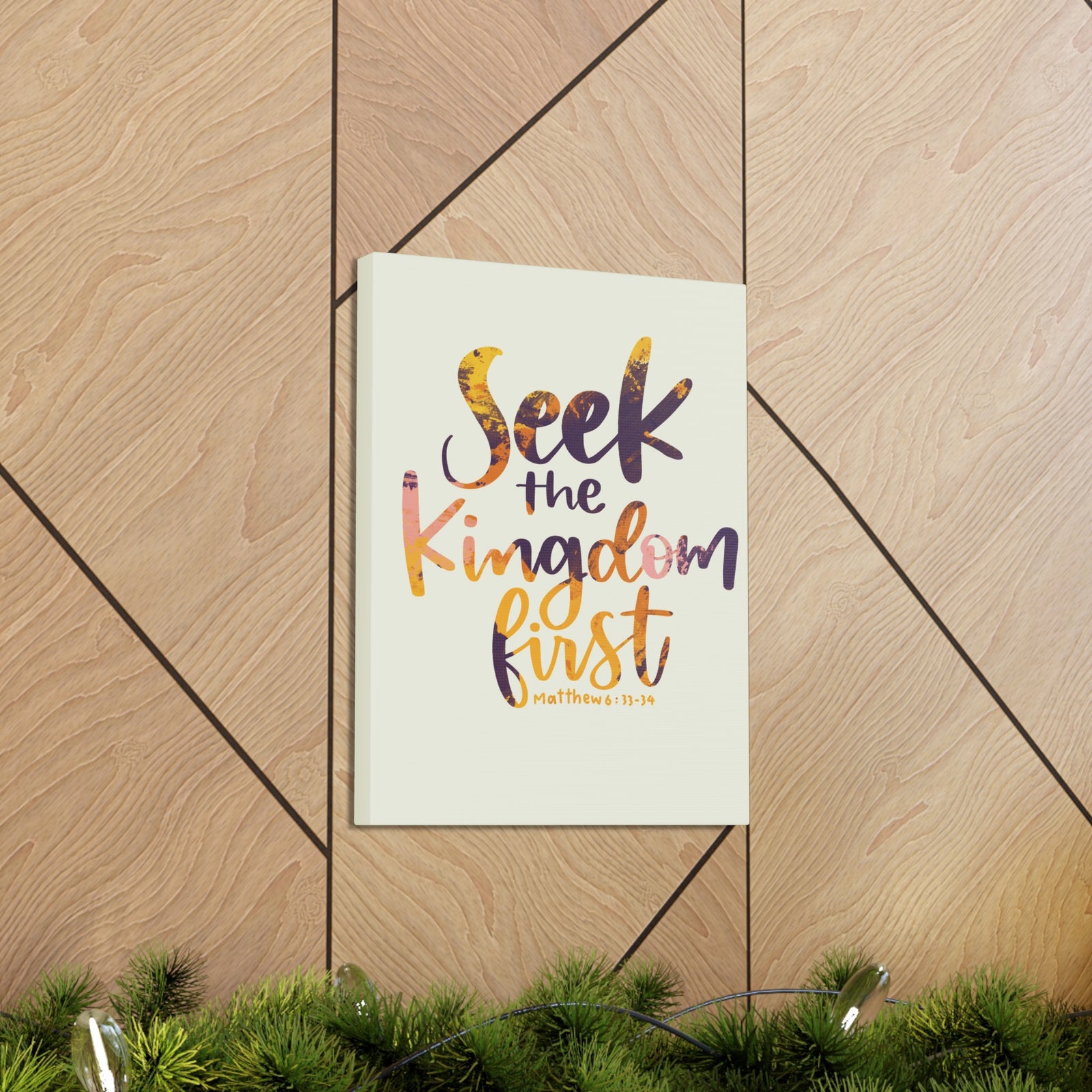Scripture Canvas Seek The Kingdom First Matthew 6:33-34 Wall Art Bible Verse Print Ready to Hang-Express Your Love Gifts