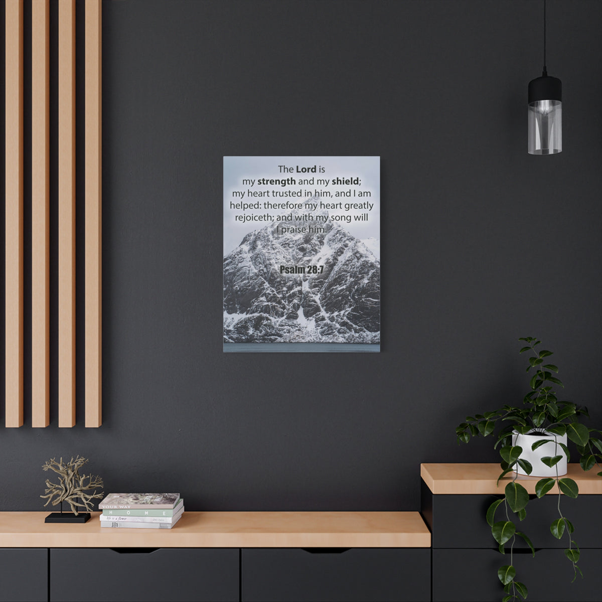 Bible Verse CanvasThe Lord is My Strength and Shield Psalm 28:7 Christian Home Decor Scripture Art-Express Your Love Gifts