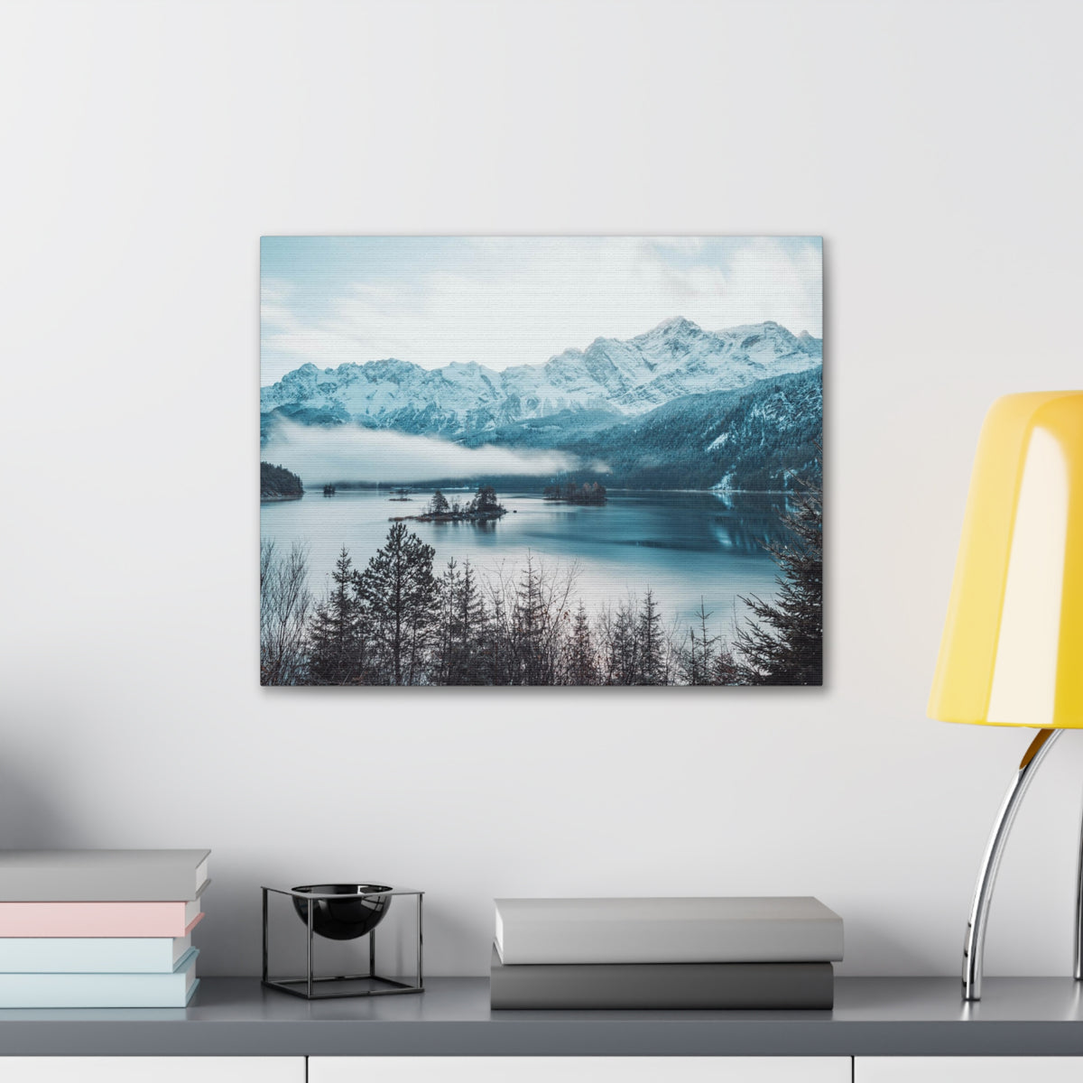 Winter Mountain Lake Pine Tree Lake Nature Wilderness Photography Canvas Wall Art for Home Decor Ready-to-Hang-Express Your Love Gifts