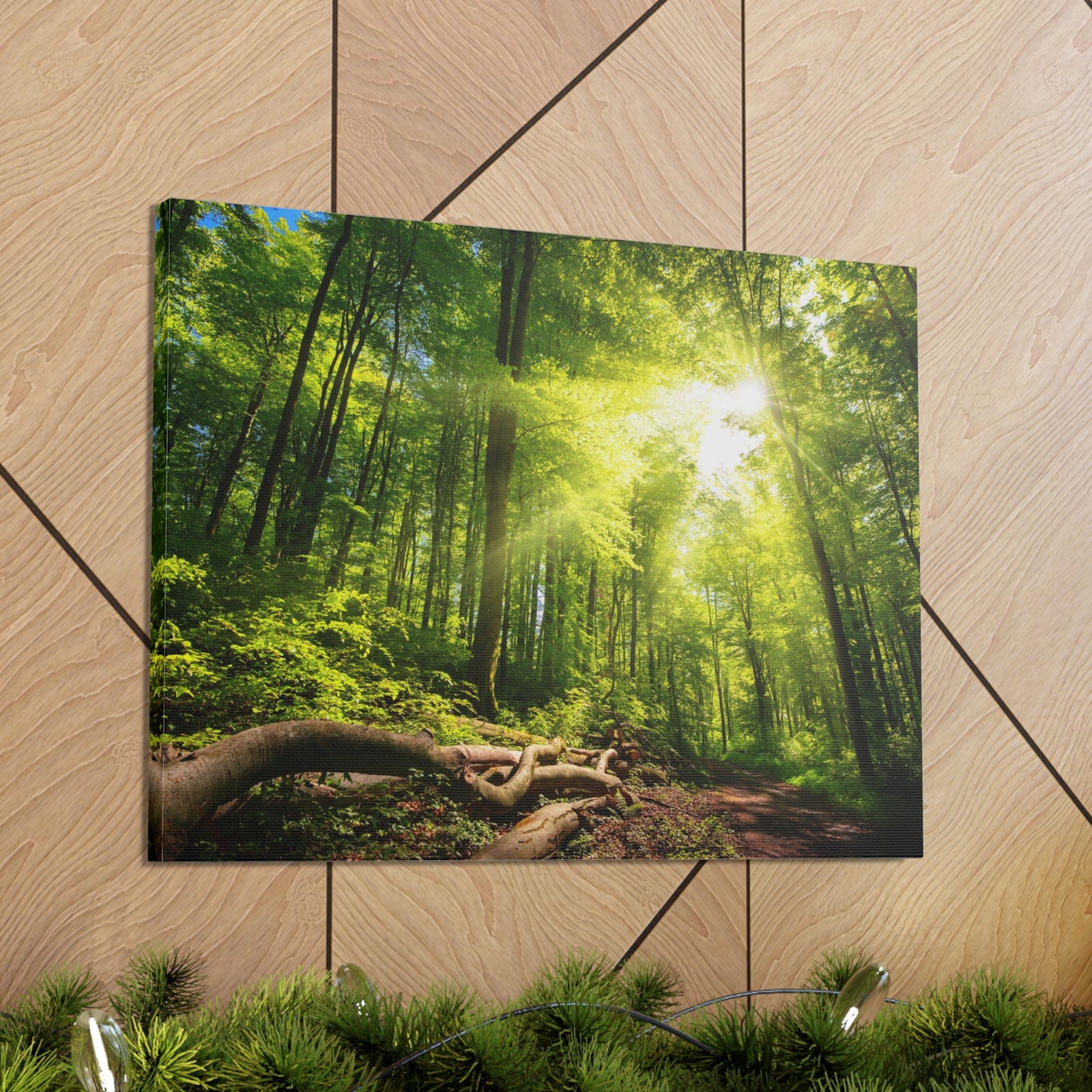 Sunlight Forest Green Nature Wilderness Photography Canvas Wall Art for Home Decor Ready-to-Hang-Express Your Love Gifts
