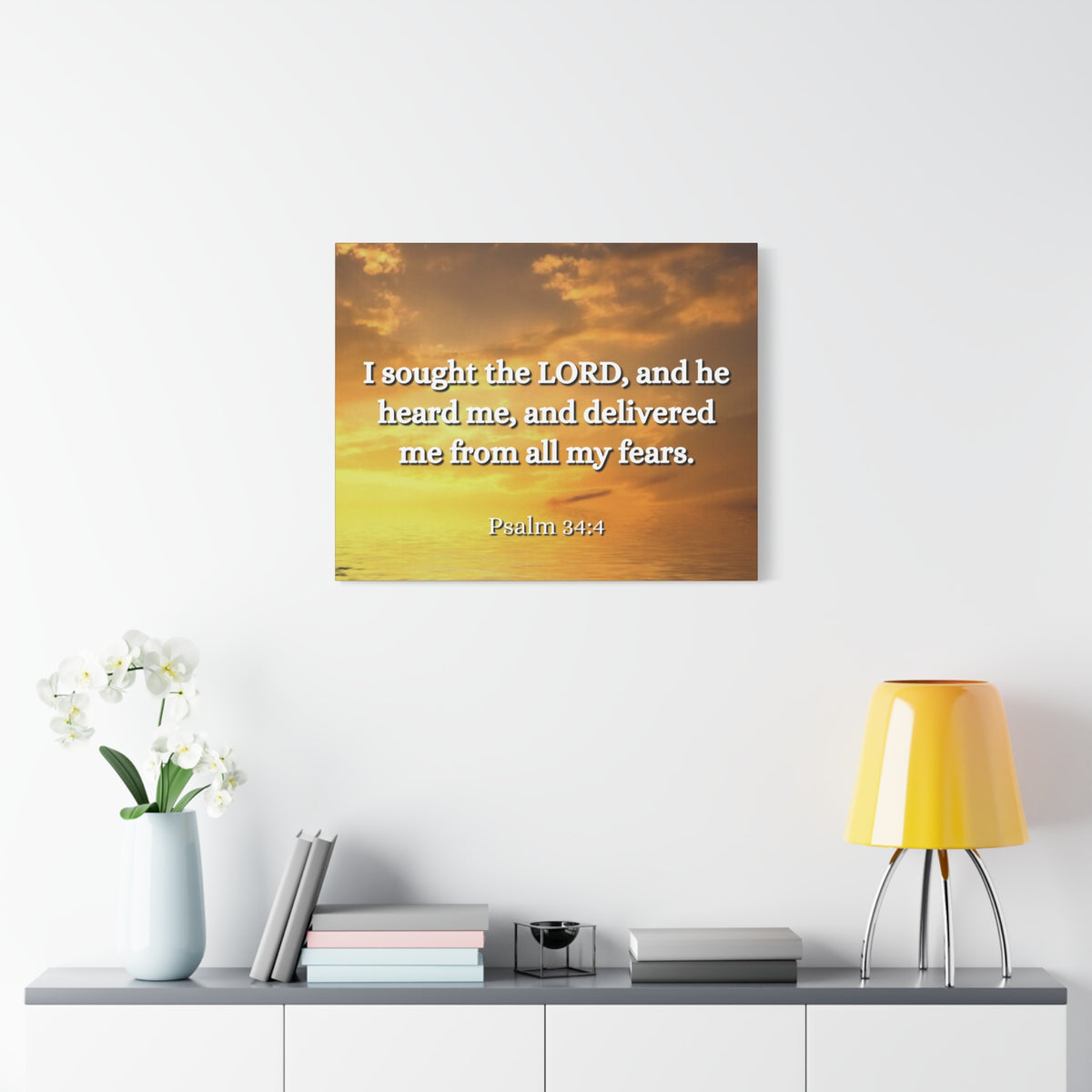 Scripture Canvas All My Fears Psalms 34:4 Christian Wall Art Bible Verse Print Ready to Hang-Express Your Love Gifts