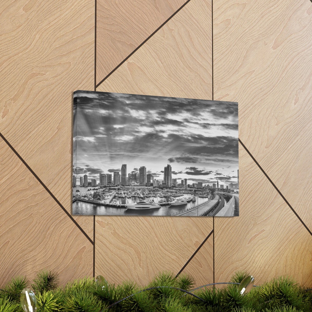 Miami Black And White Skyline Canvas Artwork High-Quality Breathtaking Stunning Cityscape for Home Decor Ready to Hang-Express Your Love Gifts