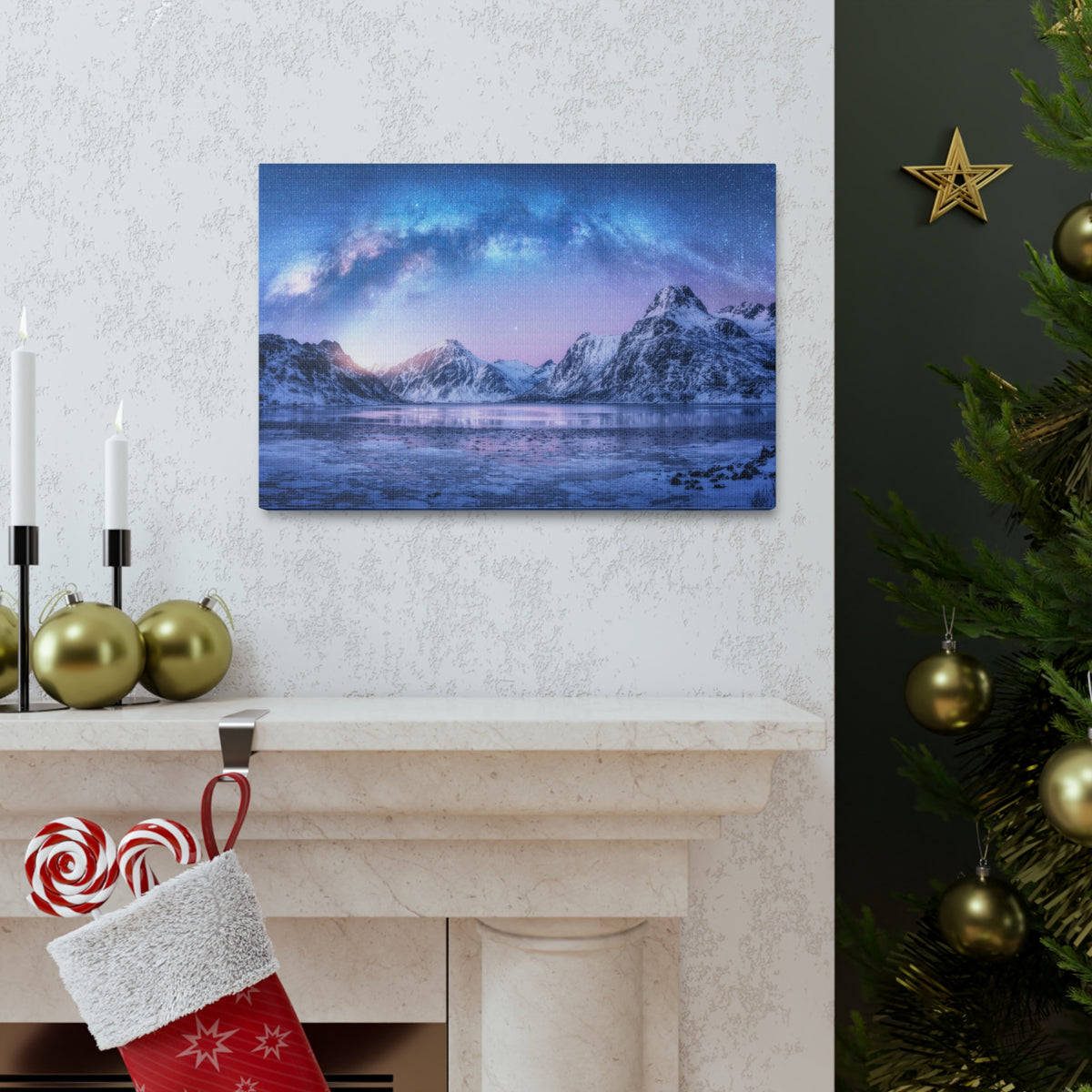 Winter Snow Mountain Lake Nature Wilderness Photography Canvas Wall Art for Home Decor Ready-to-Hang-Express Your Love Gifts