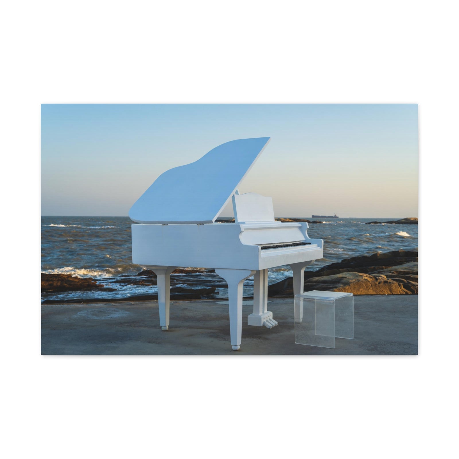 Piano White On Beach Music Lover's Delight Piano Keyboard Canvas Wall Art for Home Decor Ready-to-Hang-Express Your Love Gifts