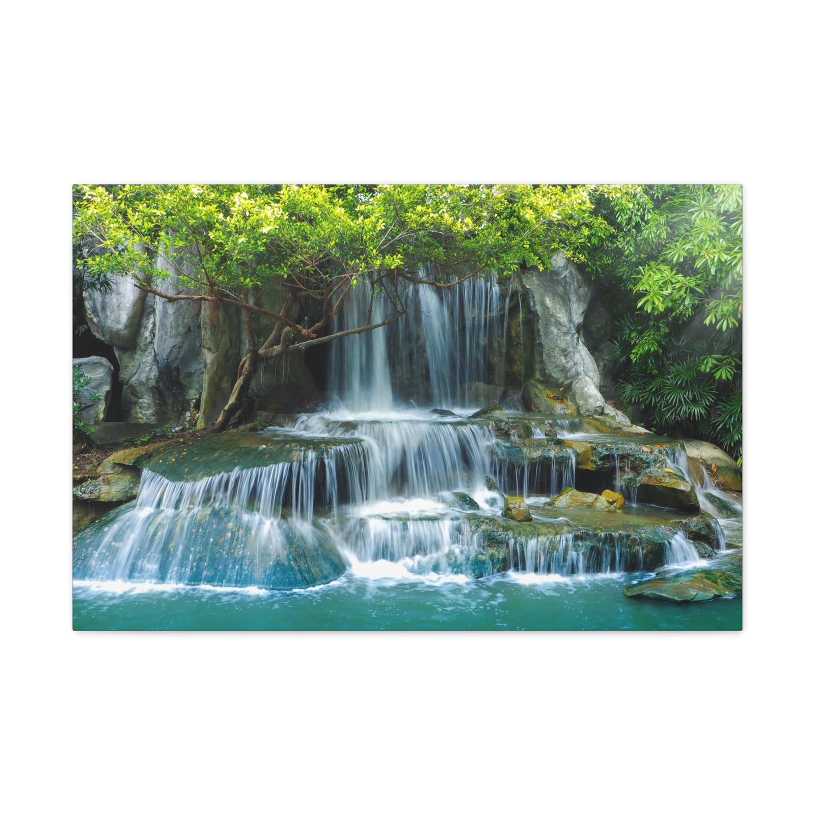 Forest Jungle Cascading Waterfall Nature Wilderness Photography Canvas Wall Art for Home Decor Ready-to-Hang-Express Your Love Gifts