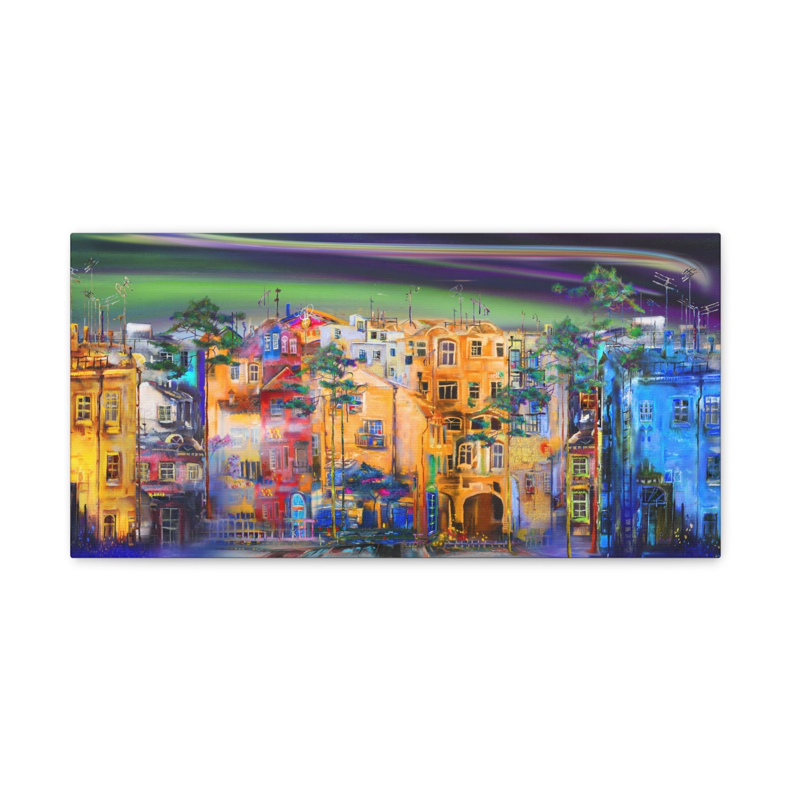 City Skyline Night Street Canvas Wall Art for Home Decor Ready-to-Hang-Express Your Love Gifts