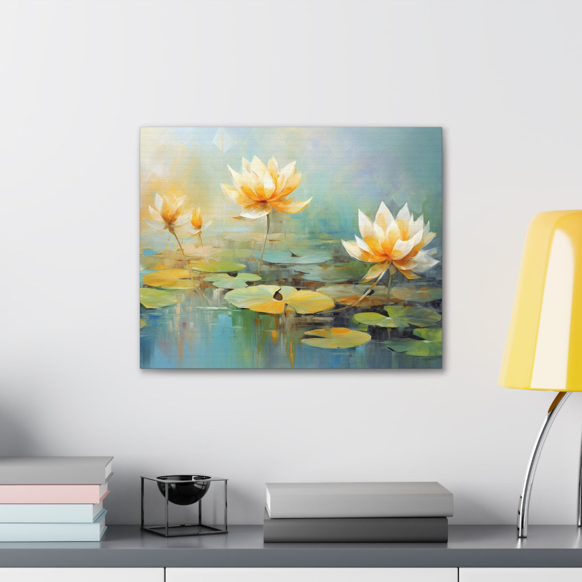 Hand-painted Lotus Flower Canvas Wall Art for Home Decor Ready-to-Hang-Express Your Love Gifts