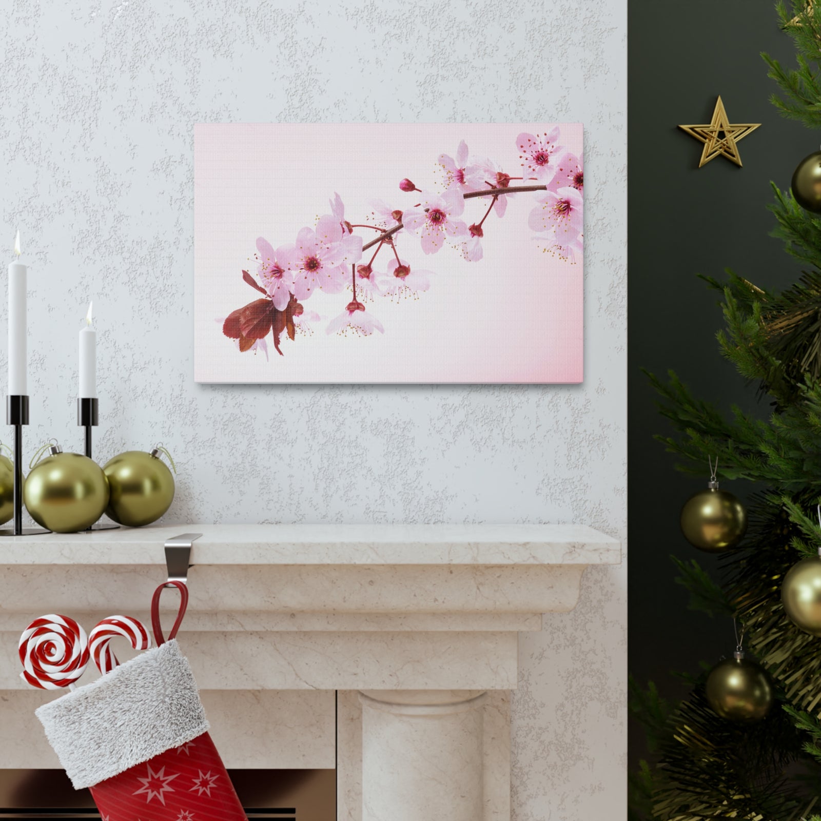 Single Cherry Blossom Forest Floral Nature Photography Canvas Wall Art for Home Decor Ready-to-Hang-Express Your Love Gifts