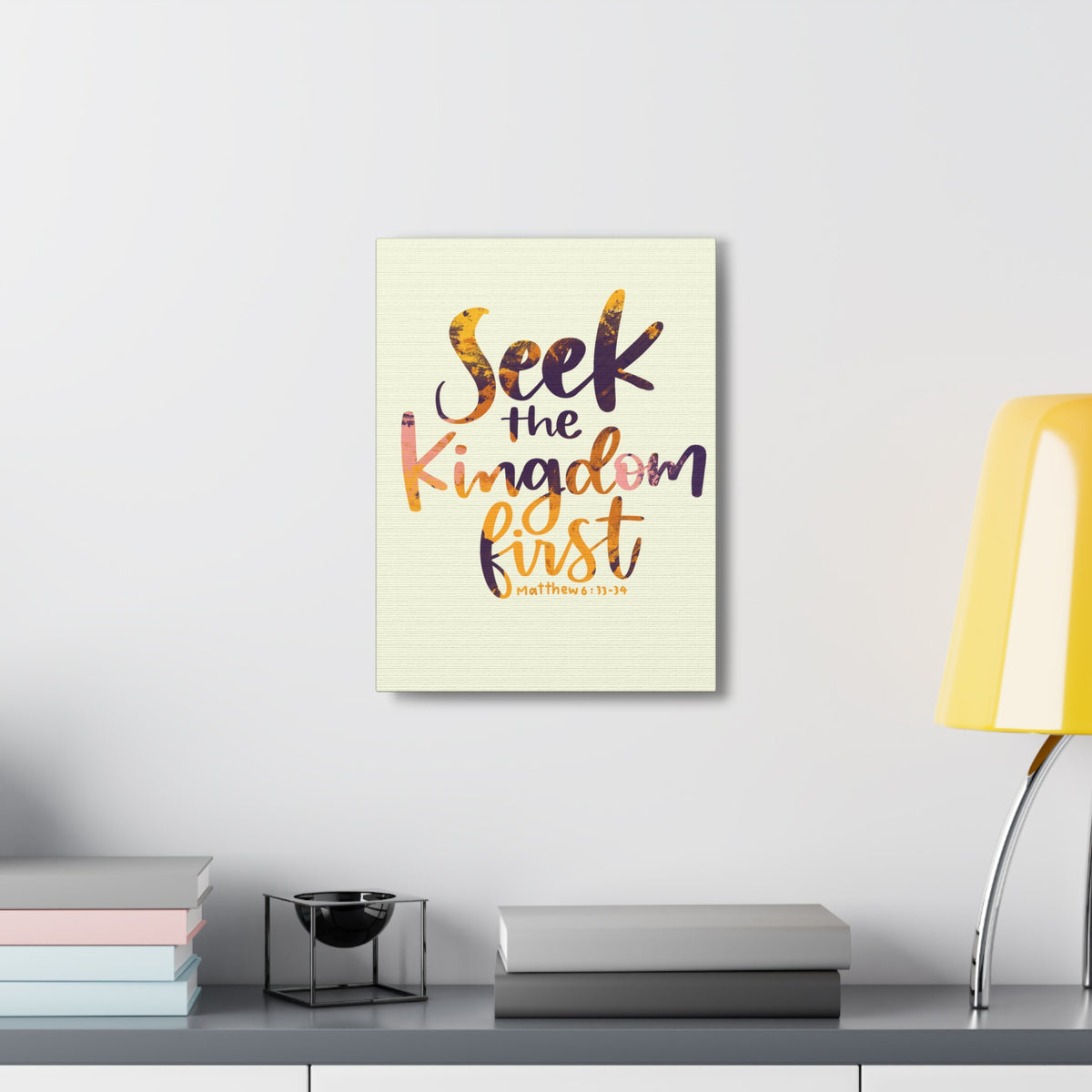 Scripture Canvas Seek The Kingdom First Matthew 6:33-34 Wall Art Bible Verse Print Ready to Hang-Express Your Love Gifts