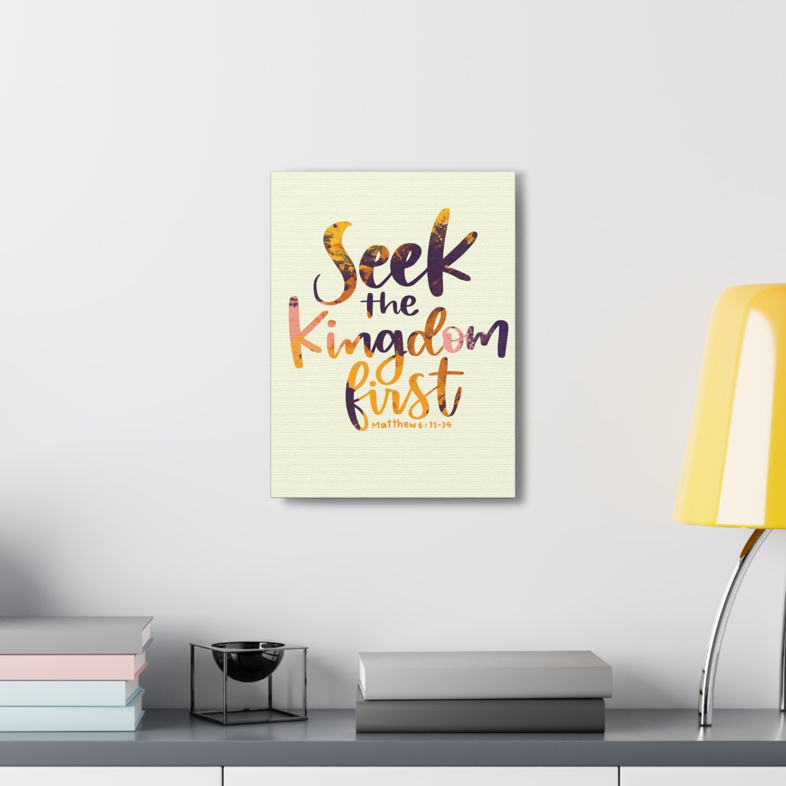 Scripture Canvas Seek The Kingdom First Matthew 6:33-34 Wall Art Bible Verse Print Ready to Hang-Express Your Love Gifts