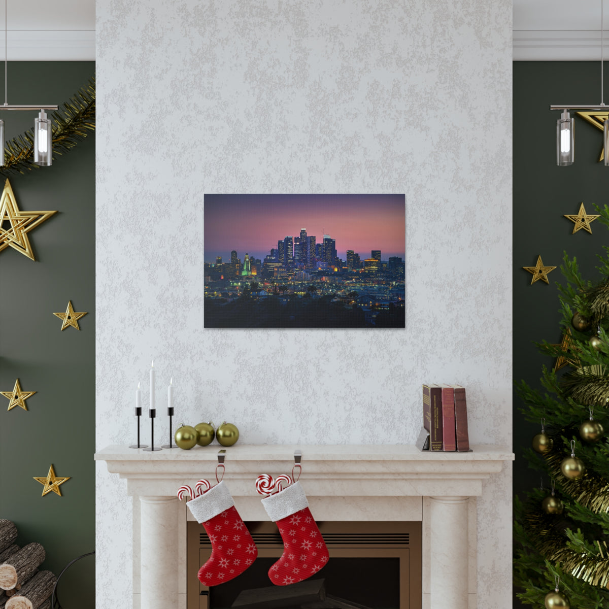 Los Angeles Night Skyline Canvas Artwork High-Quality Breathtaking Stunning Cityscape for Home Decor Ready to Hang-Express Your Love Gifts