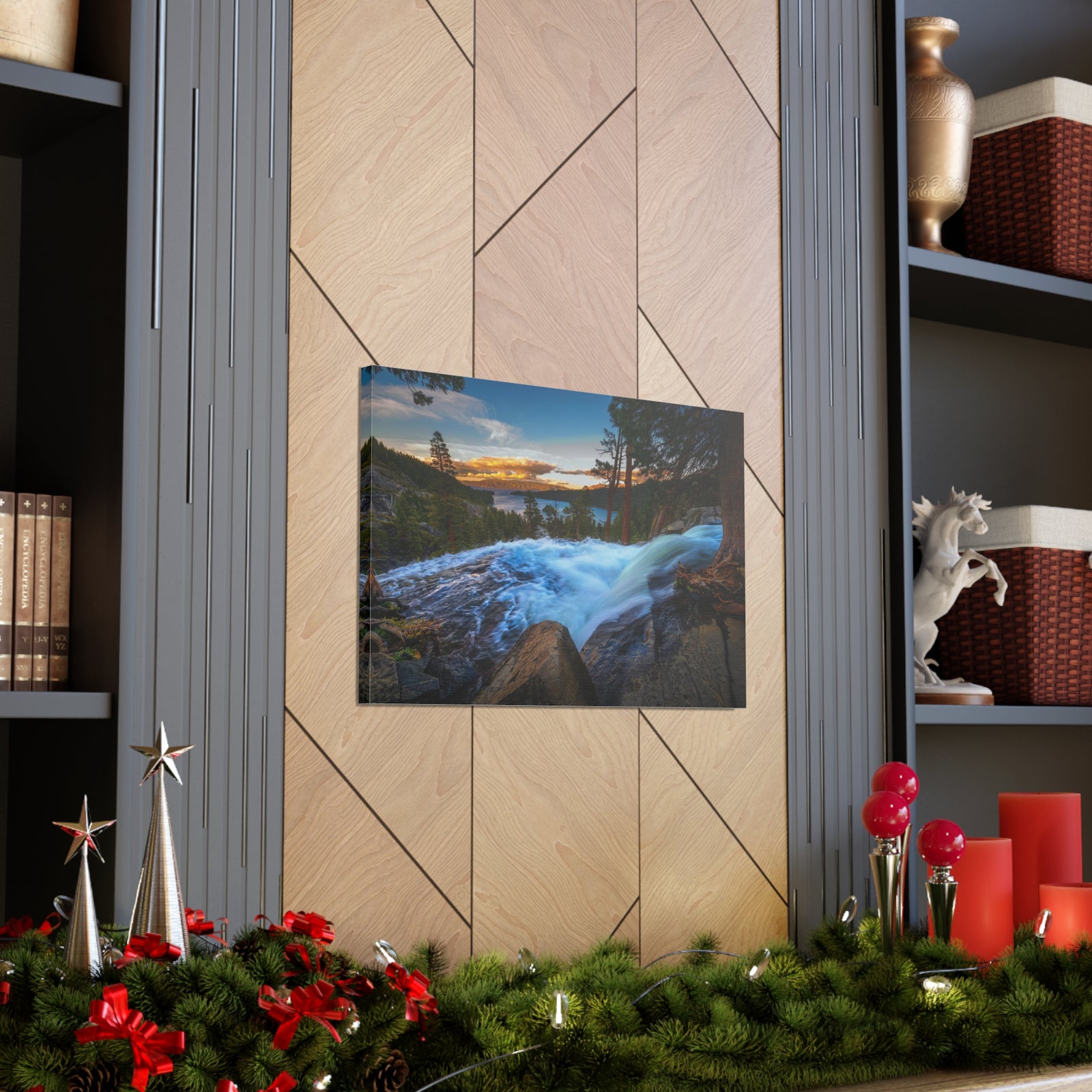 Lake Tahoe Sunset Rushing Water Modern Multicolor Scenic Nature Photography Canvas Home Office Decor Ready to Hang-Express Your Love Gifts