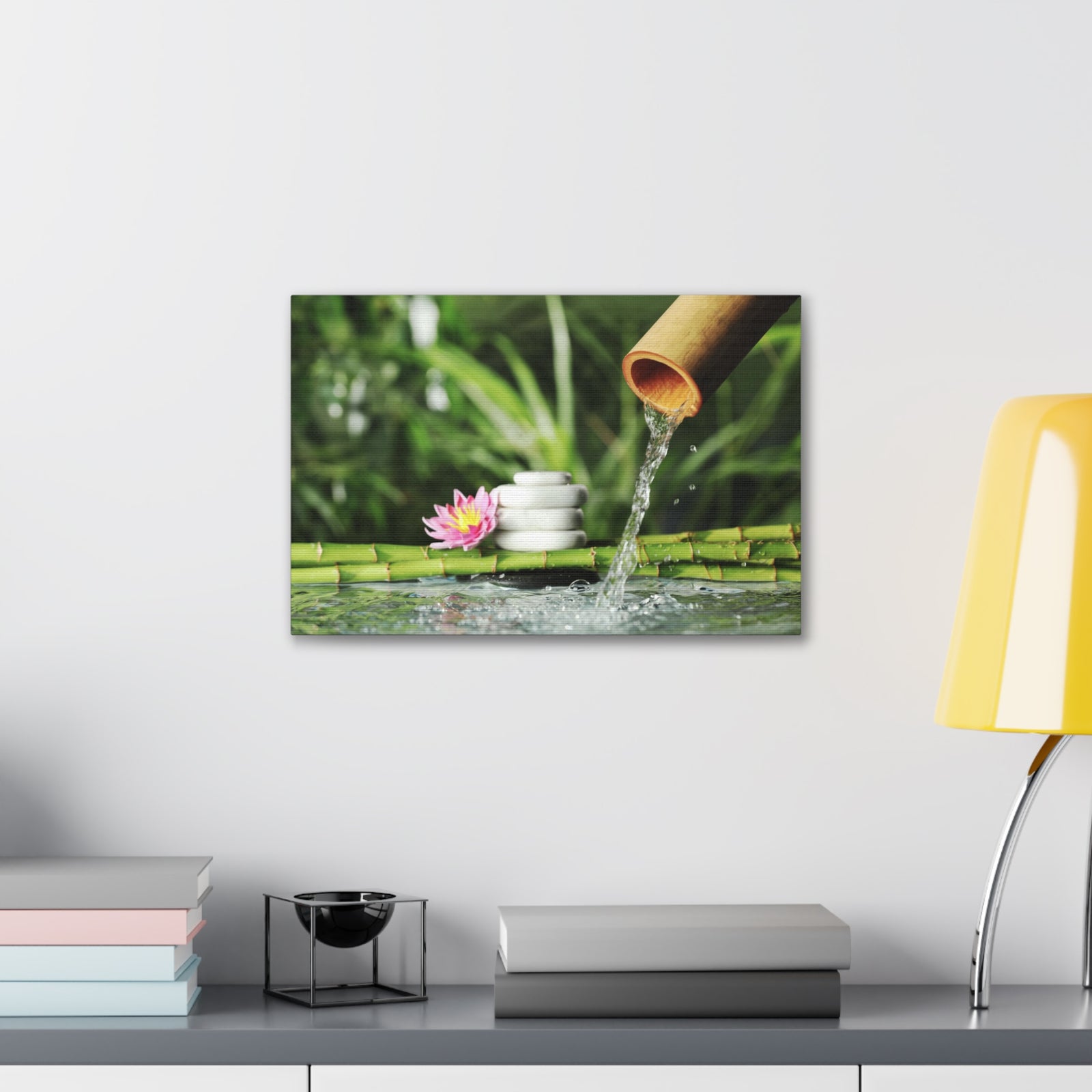 Flower and Bamboo Fountain Forest Floral Nature Photography Canvas Wall Art for Home Decor Ready-to-Hang-Express Your Love Gifts