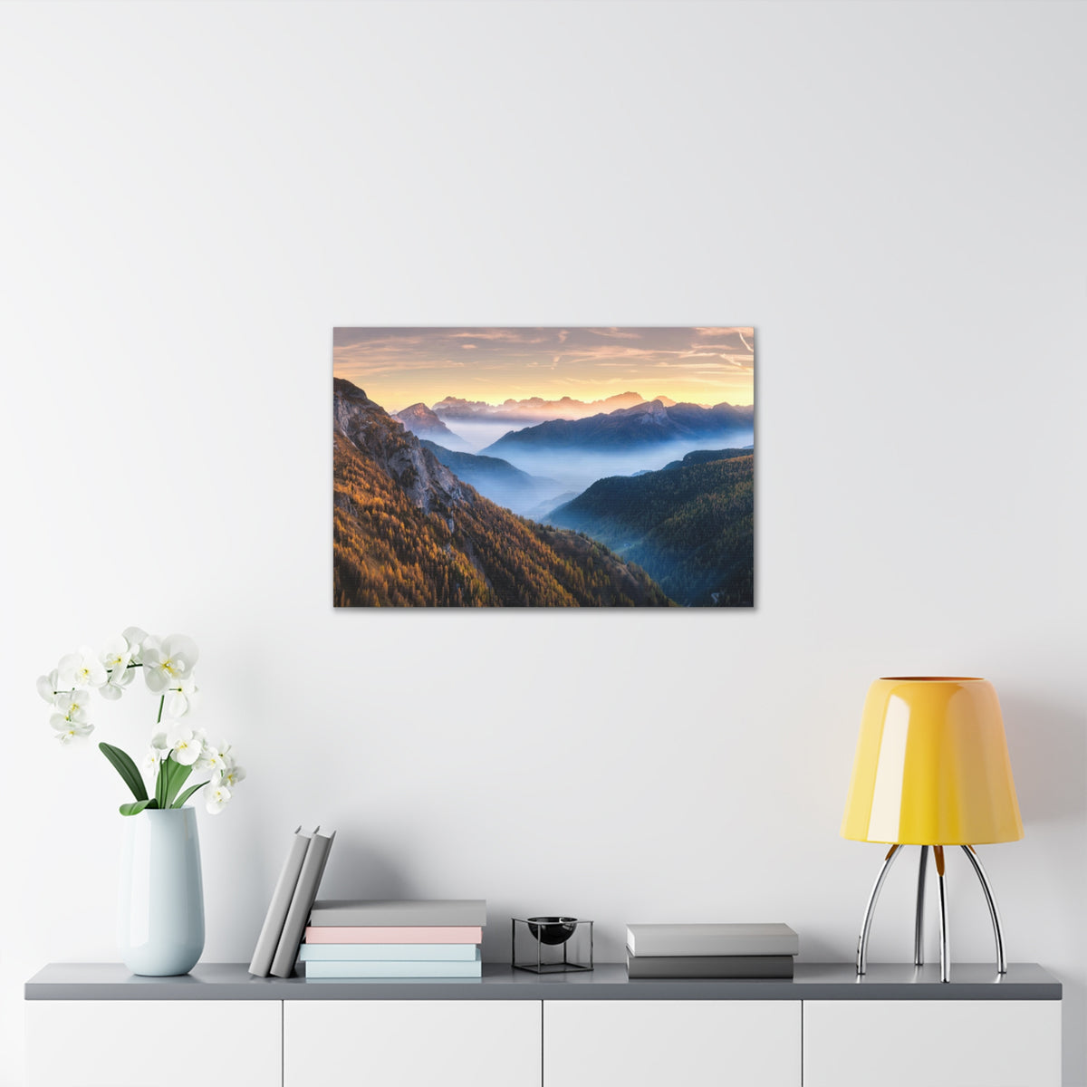 Golden Mountains Misty Nature Wilderness Photography Canvas Wall Art for Home Decor Ready-to-Hang-Express Your Love Gifts