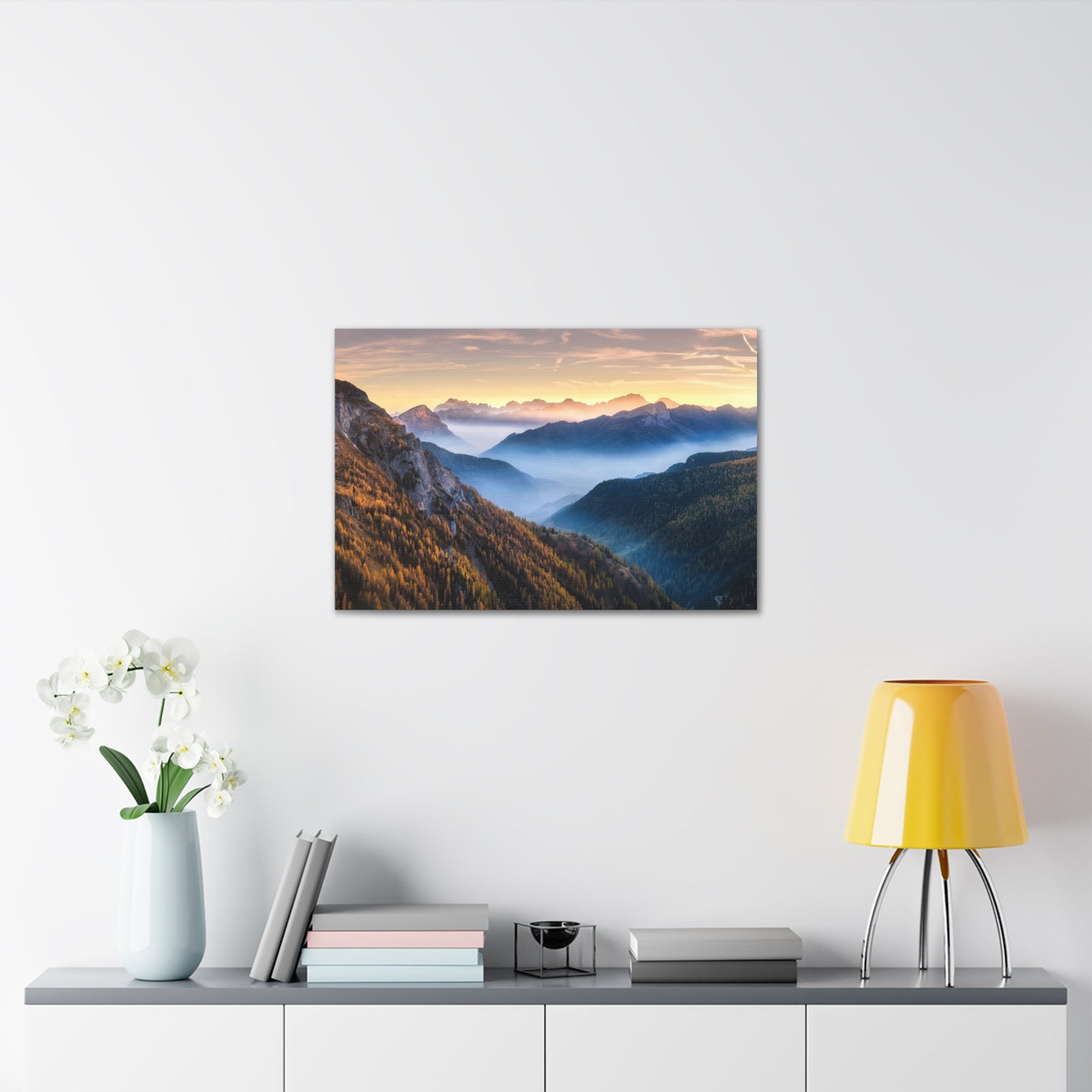 Golden Mountains Misty Nature Wilderness Photography Canvas Wall Art for Home Decor Ready-to-Hang-Express Your Love Gifts