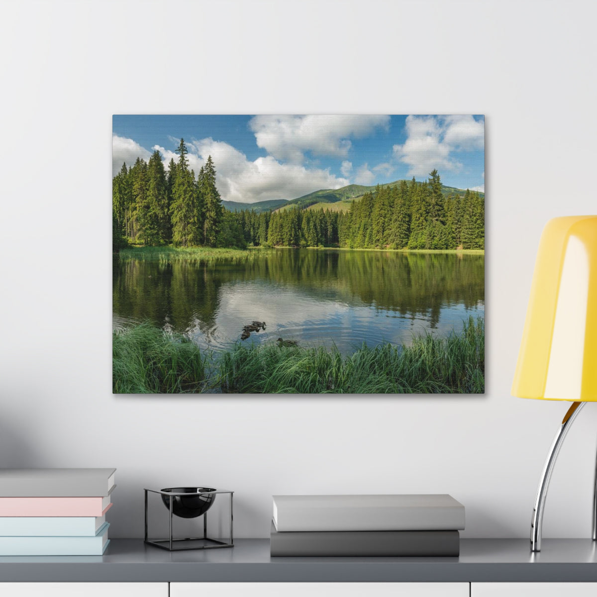 Lake Reflection Green Forest Nature Wilderness Photography Canvas Wall Art for Home Decor Ready-to-Hang-Express Your Love Gifts