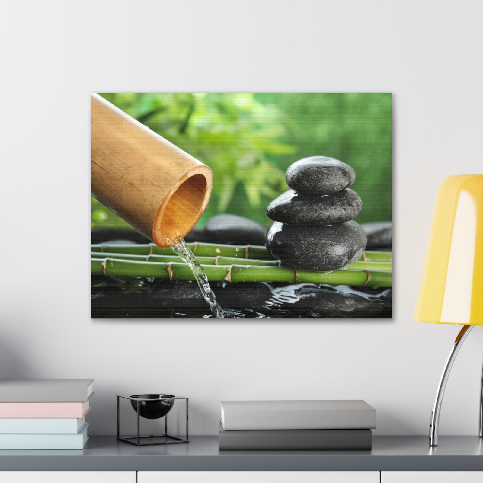 Traditional Bamboo Fountain Forest Floral Nature Photography Canvas Wall Art for Home Decor Ready-to-Hang-Express Your Love Gifts