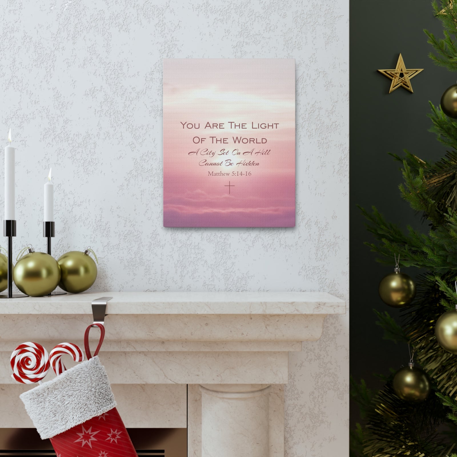 Scripture Canvas Light Of The World Matthew 5:14-16 Christian Wall Art Bible Verse Print Ready to Hang-Express Your Love Gifts