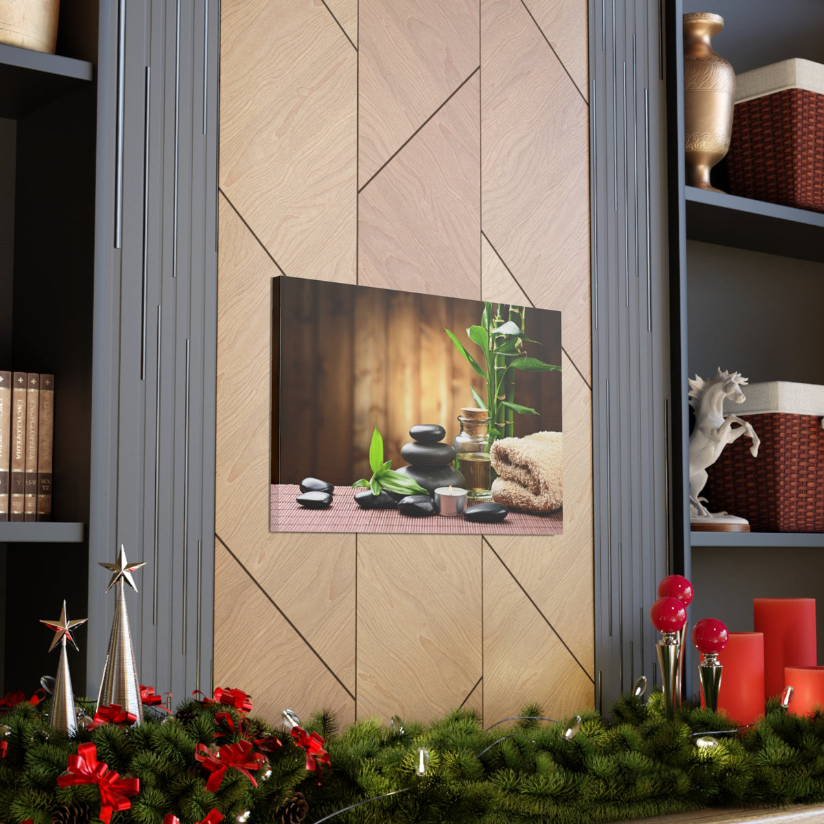 Zen Stones and Bamboo Forest Floral Nature Photography Canvas Wall Art for Home Decor Ready-to-Hang-Express Your Love Gifts