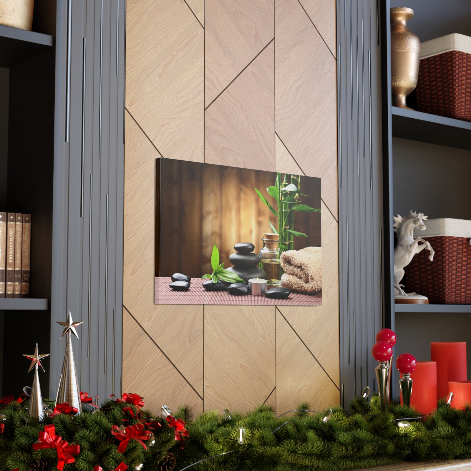 Zen Stones and Bamboo Forest Floral Nature Photography Canvas Wall Art for Home Decor Ready-to-Hang-Express Your Love Gifts