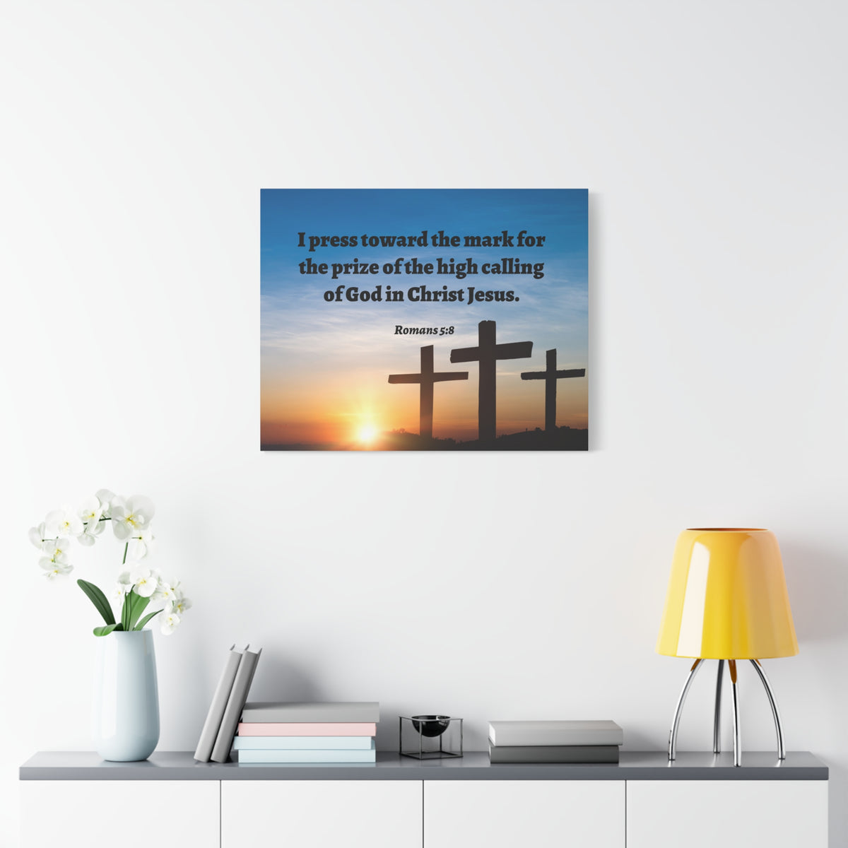 Scripture Walls High Calling Of God Romans 5:8 Bible Verse Canvas Christian Wall Art Ready to Hang-Express Your Love Gifts
