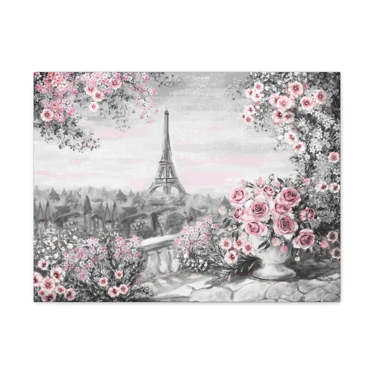 Paris Pink Rose France Canvas Artwork High-Quality Breathtaking French City for Home Decor Ready to Hang-Express Your Love Gifts