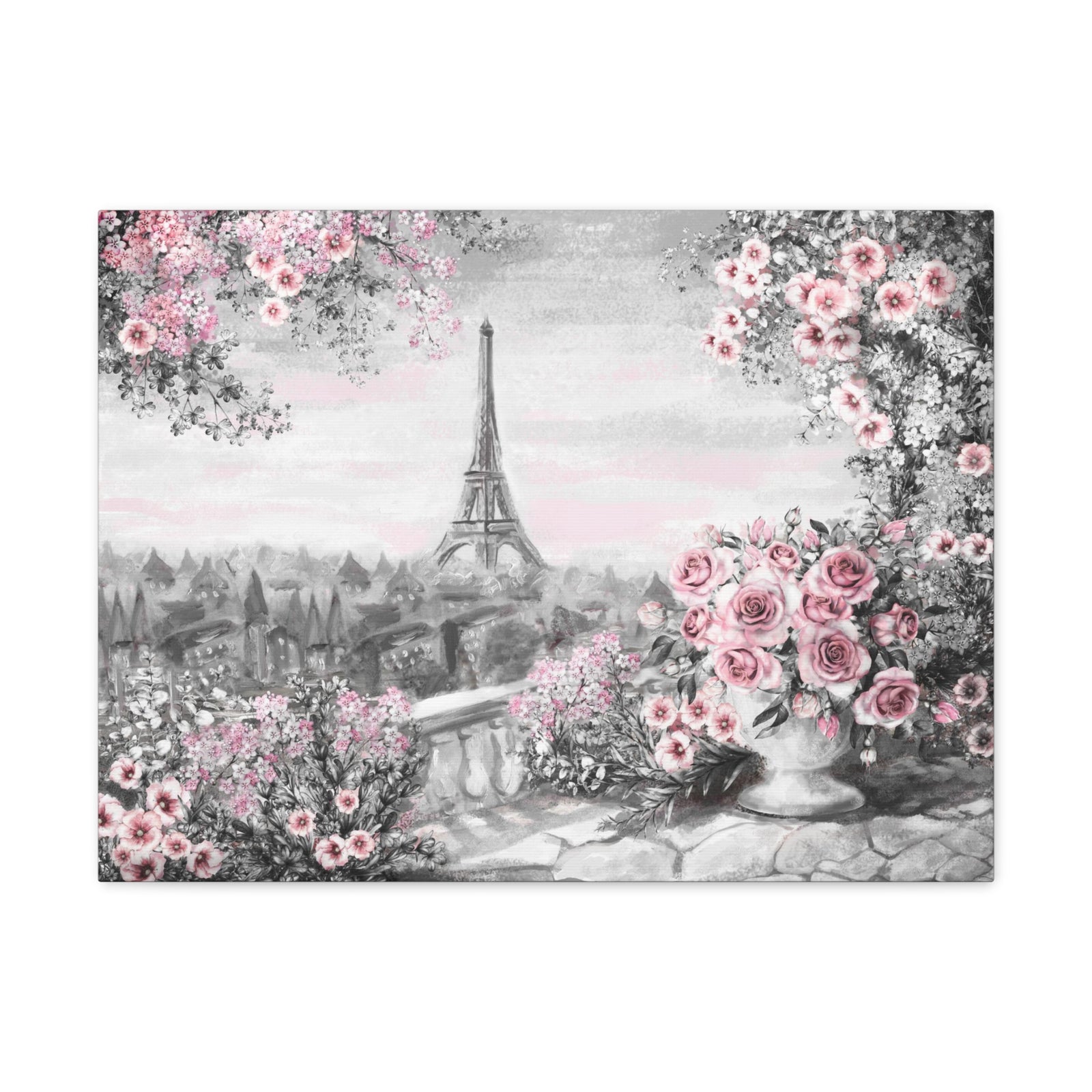 Paris Pink Rose France Canvas Artwork High-Quality Breathtaking French City for Home Decor Ready to Hang-Express Your Love Gifts