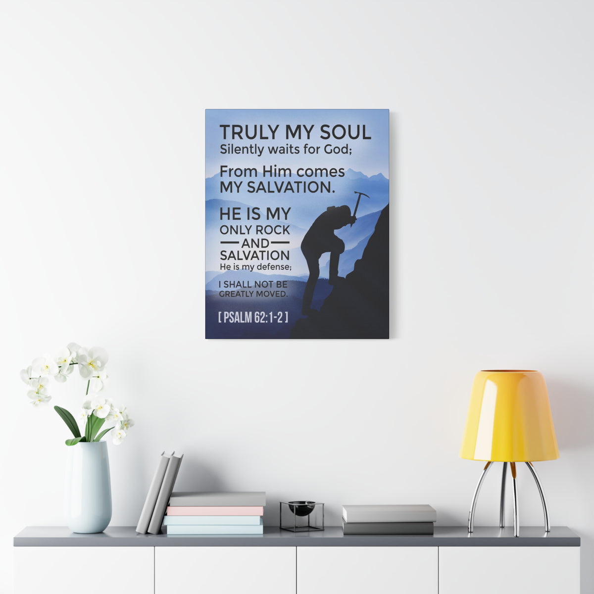 Scripture Canvas Rock And Salvation Psalm 62:1-2 Christian Wall Art Bible Verse Print Ready to Hang-Express Your Love Gifts