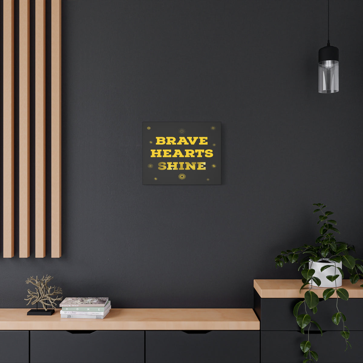 Brave Hearts Shine Inspirational Motivational Quote Canvas Wall Art for Home Decor Ready-to-Hang-Express Your Love Gifts