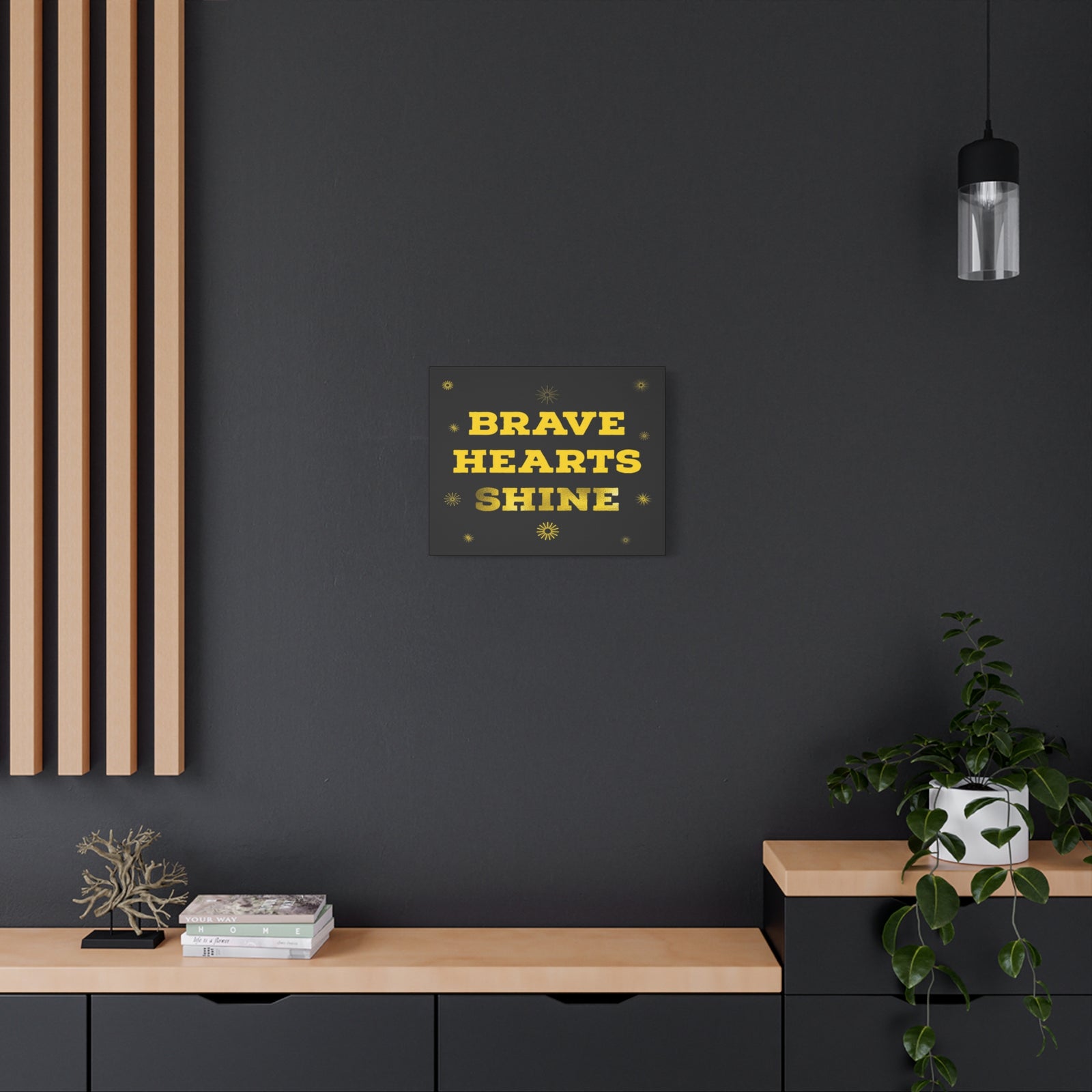 Brave Hearts Shine Inspirational Motivational Quote Canvas Wall Art for Home Decor Ready-to-Hang-Express Your Love Gifts
