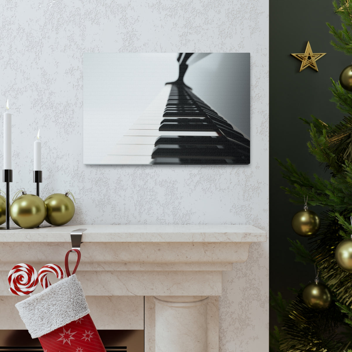Piano Black And White Music Lover's Delight Piano Keyboard Canvas Wall Art for Home Decor Ready-to-Hang-Express Your Love Gifts