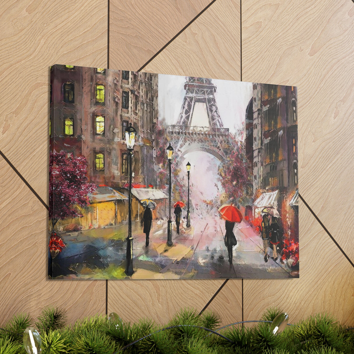 Paris Urban People Under Red Umbrella Paris Eiffel Tower Couple France Canvas Artwork High-Quality Breathtaking French City for Home Decor Ready to Hang-Express Your Love Gifts
