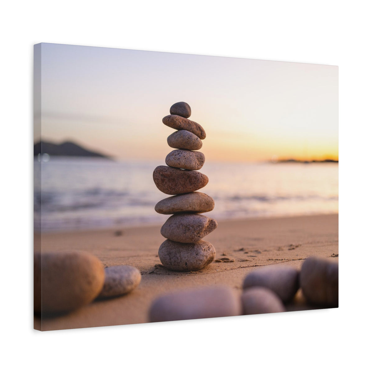 Pebbles Stack Over Blue Sea Nature Wilderness Photography Canvas Wall Art for Home Decor Ready-to-Hang-Express Your Love Gifts