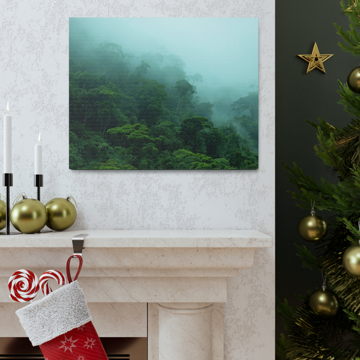 Dark Misty Forest Nature Wilderness Photography Canvas Wall Art for Home Decor Ready-to-Hang-Express Your Love Gifts