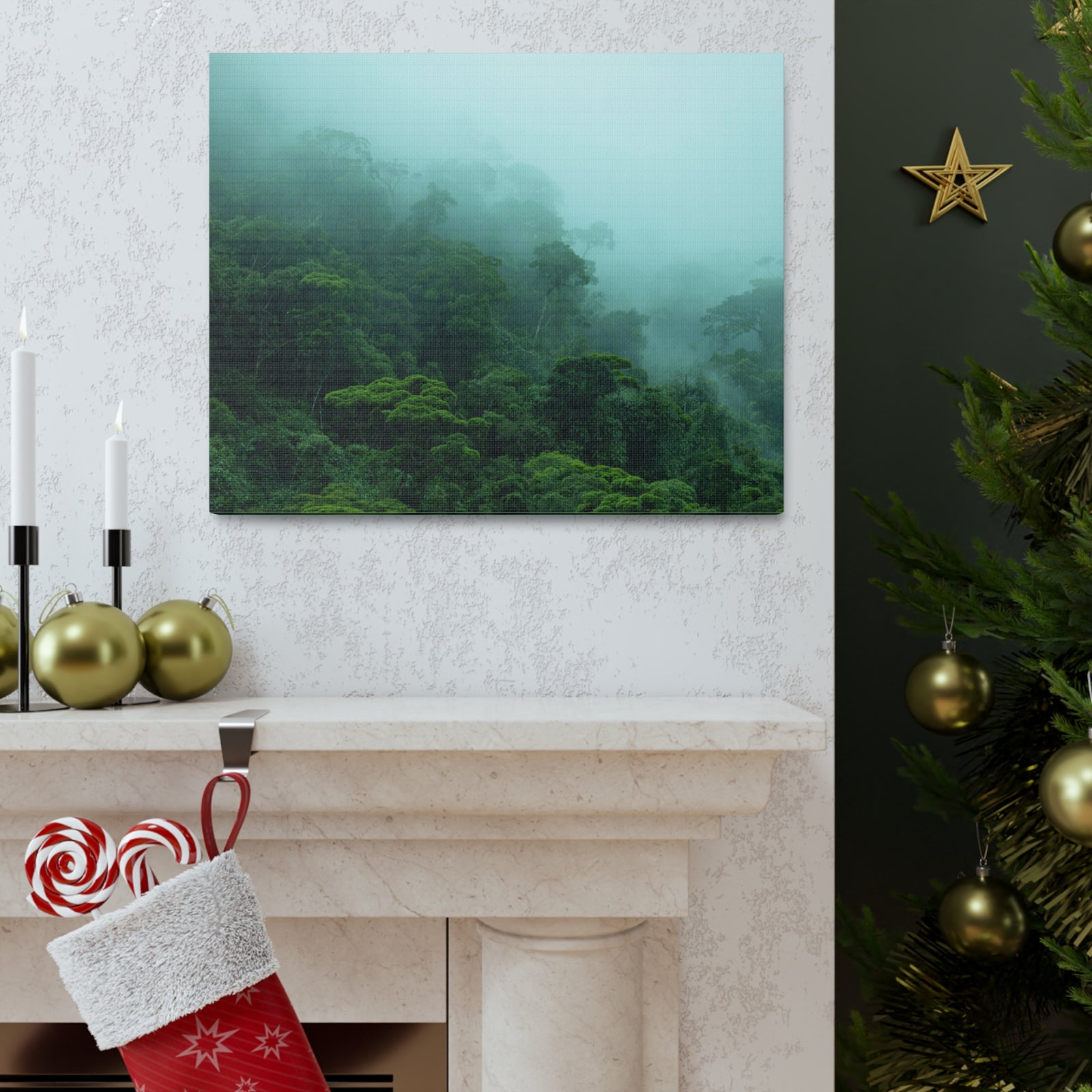 Dark Misty Forest Nature Wilderness Photography Canvas Wall Art for Home Decor Ready-to-Hang-Express Your Love Gifts